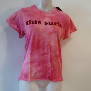 NWT Womens Unsweetened Pink Graphic Logo "This Sucks" T-Shirt XS